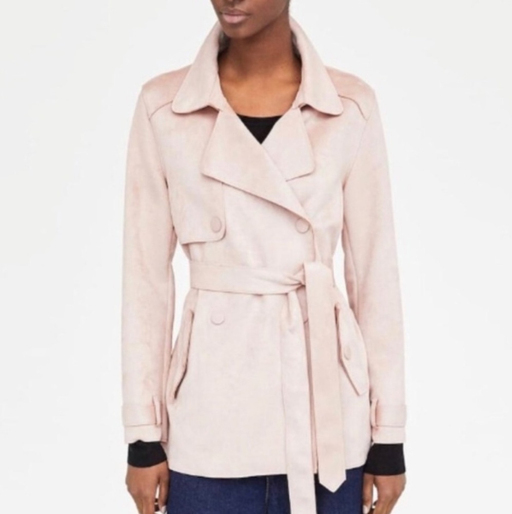 Zara Pink Faux Suede Wrap Trench Jacket
